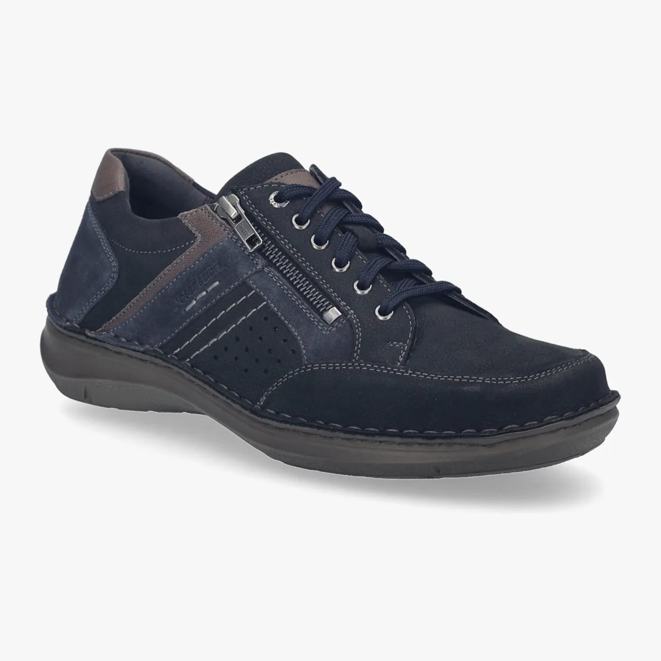 Josef Seibel New Anvers 87 Navy Extra-Wide Men’s Leather Trainer – Side Zip (New Anvers 87) - Leavys Shoes