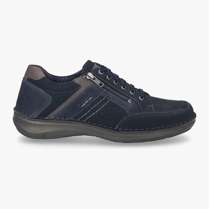 Josef Seibel New Anvers 87 Navy Extra-Wide Men’s Leather Trainer – Side Zip (New Anvers 87)