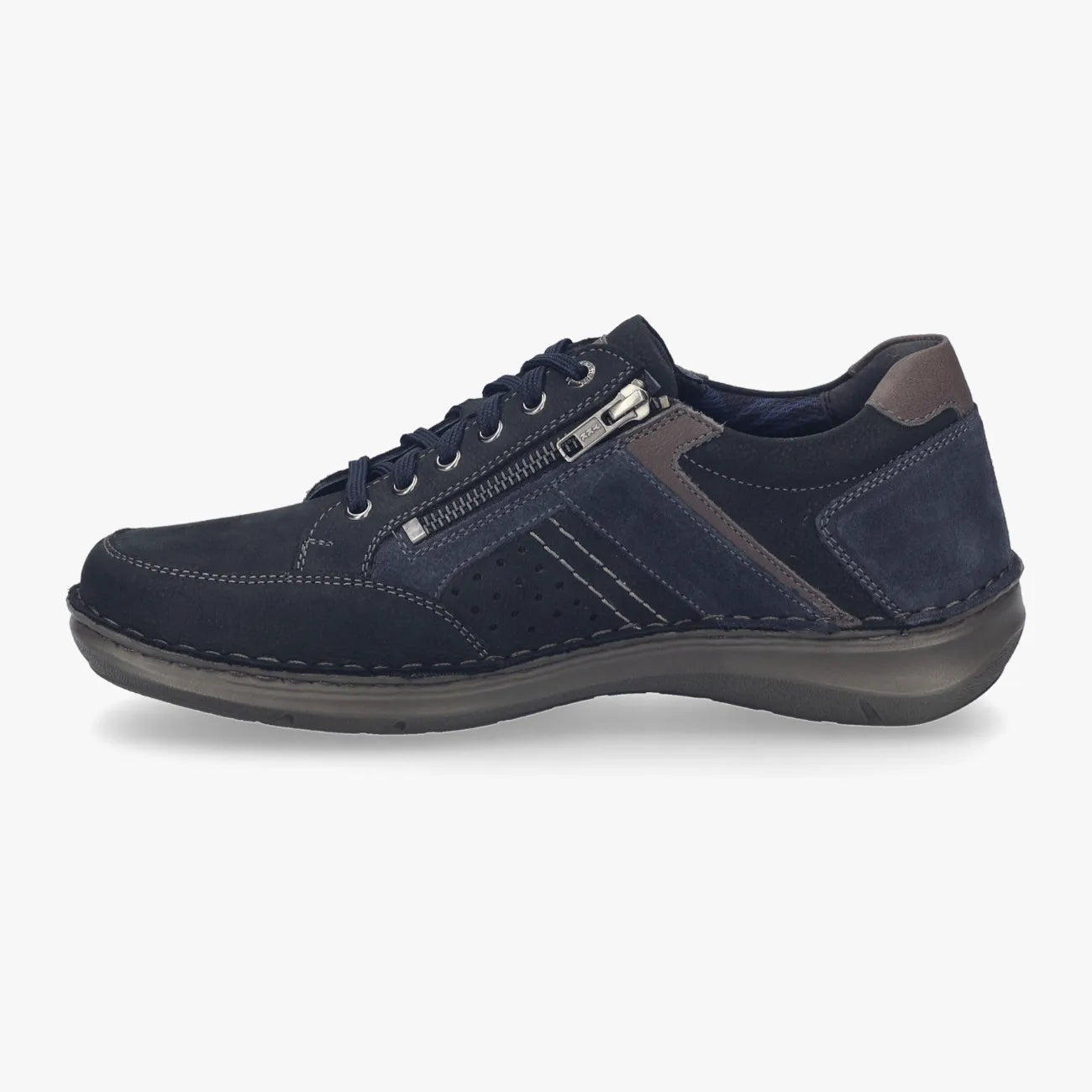Josef Seibel New Anvers 87 Navy Extra-Wide Men’s Leather Trainer – Side Zip (New Anvers 87) - Leavys Shoes