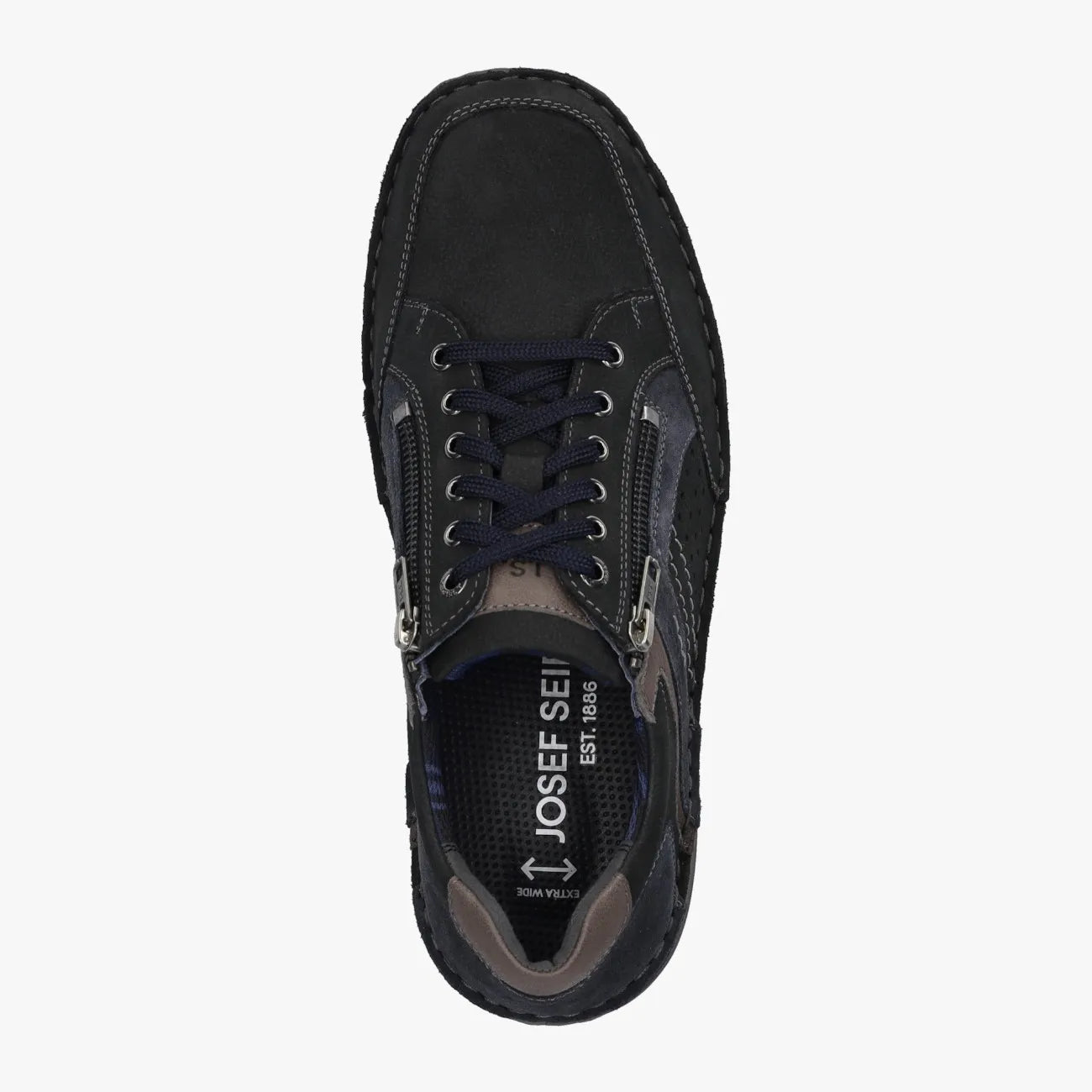 Josef Seibel New Anvers 87 Navy Extra-Wide Men’s Leather Trainer – Side Zip (New Anvers 87) - Leavys Shoes