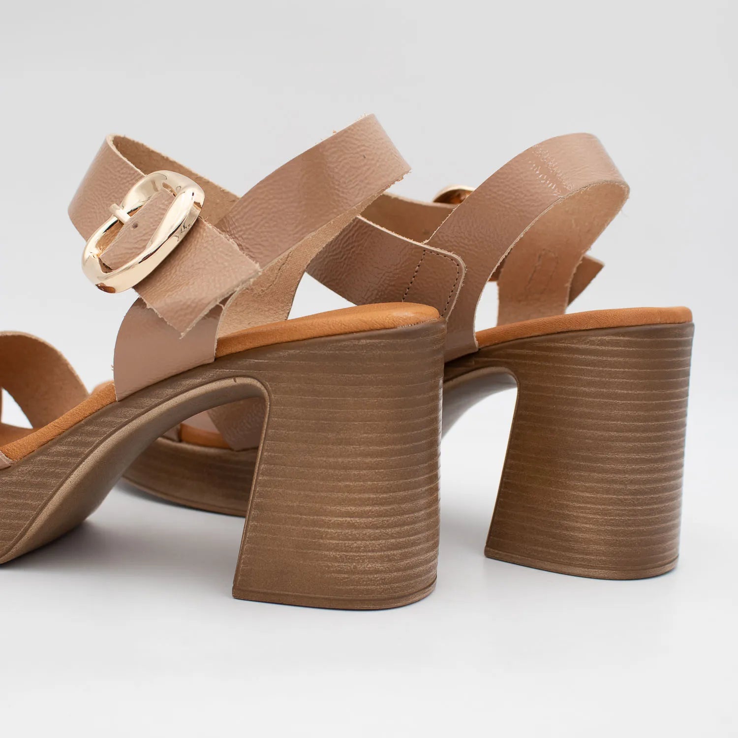 Oh! My Sandals Taupe Patent Leather Platform Sandals