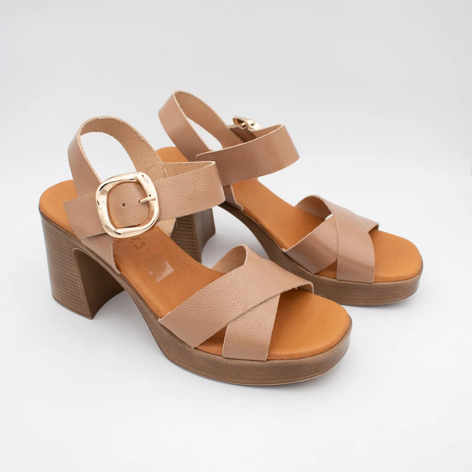 Oh! My Sandals Taupe Patent Leather Platform Sandals