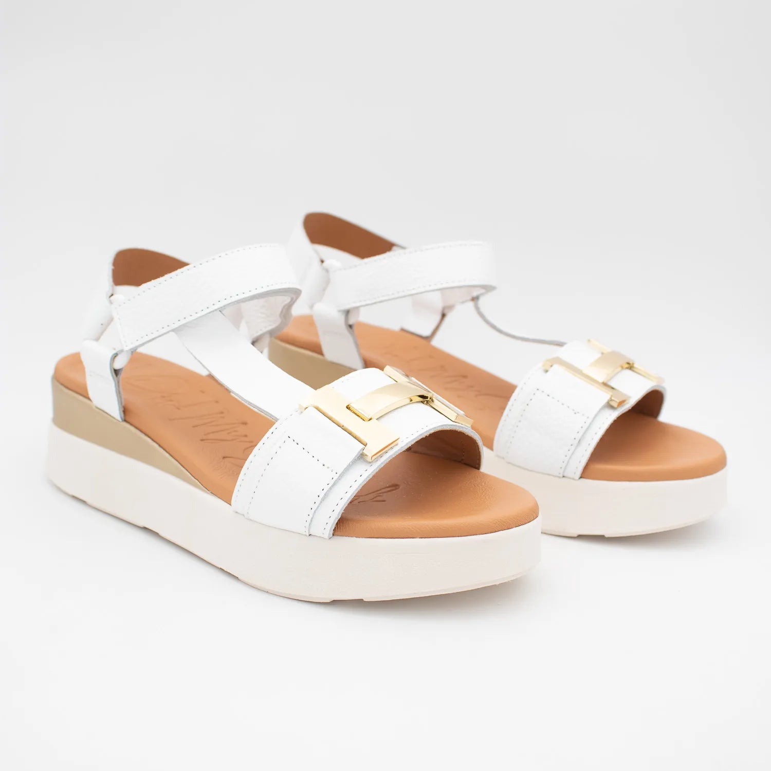 Oh! My Sandals White Platform Sandals with Buckle