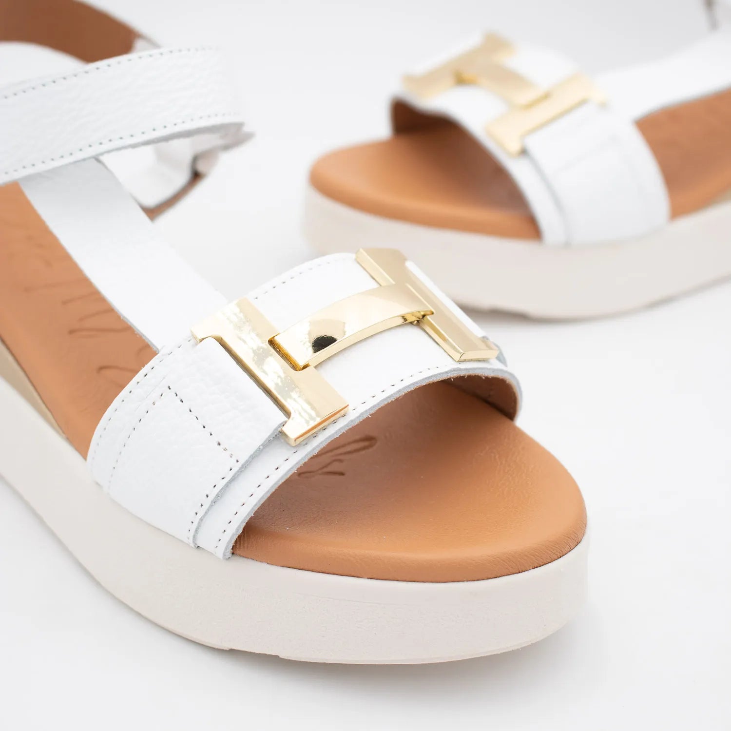 Oh! My Sandals White Platform Sandals with Buckle