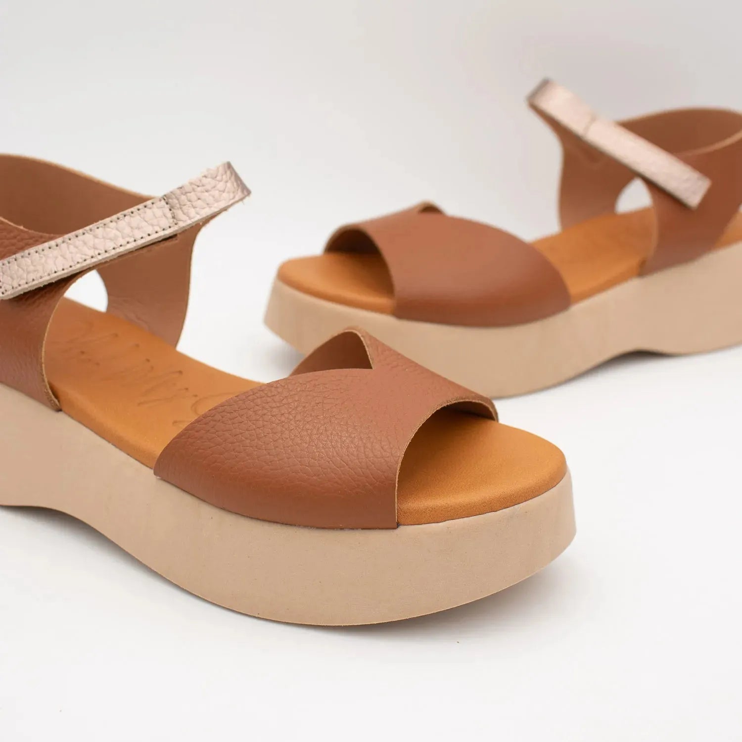 Oh! My Sandals Tan Leather Platform Sandals 5680