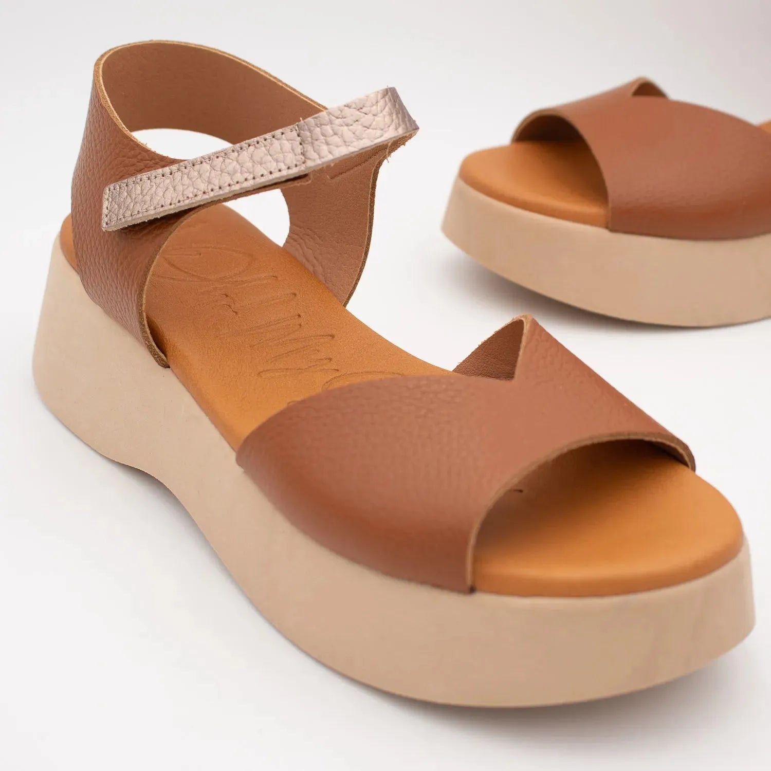 Oh! My Sandals Tan Leather Platform Sandals 5680