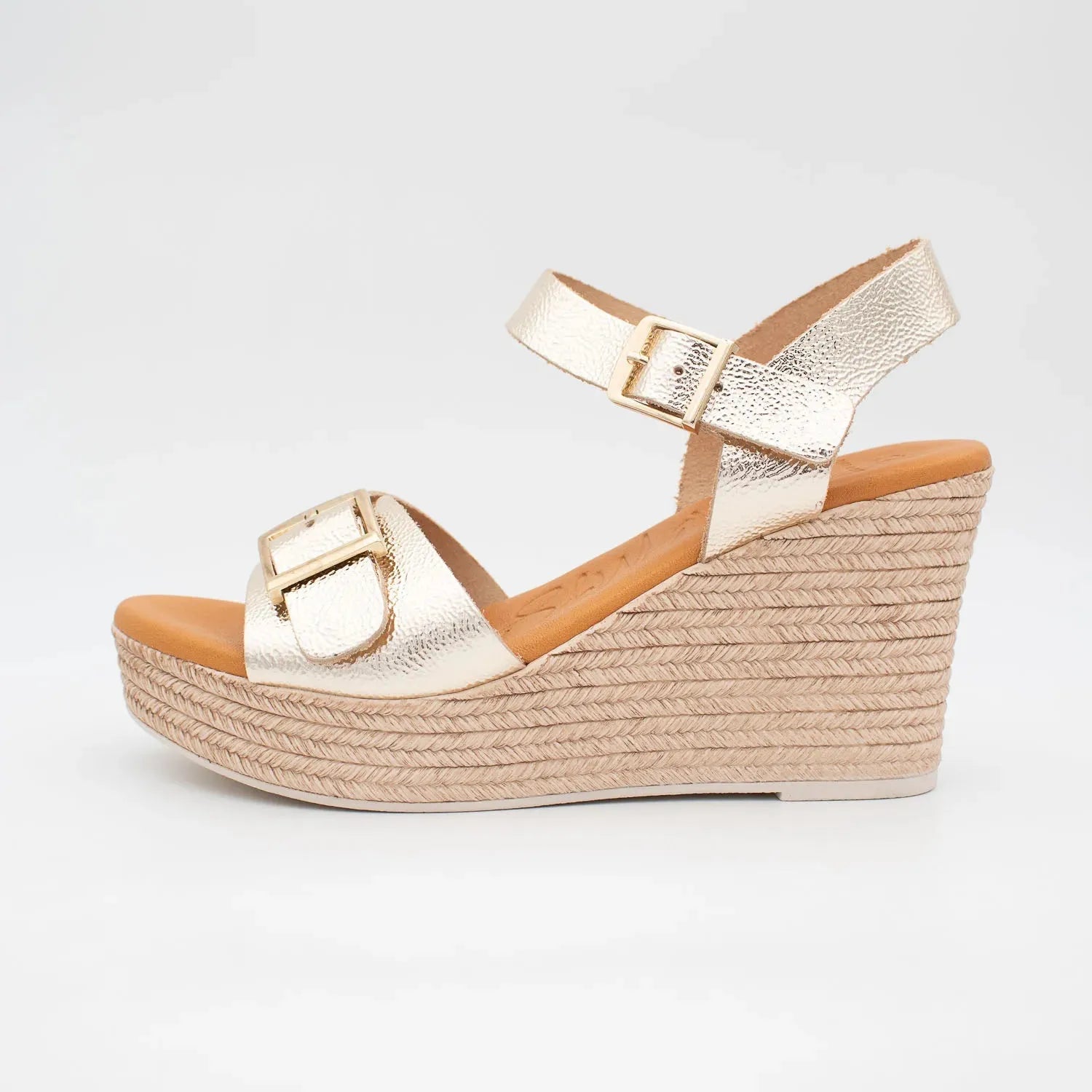 Oh! My Sandals Gold Espadrille Wedge – Effortless Summer Lift