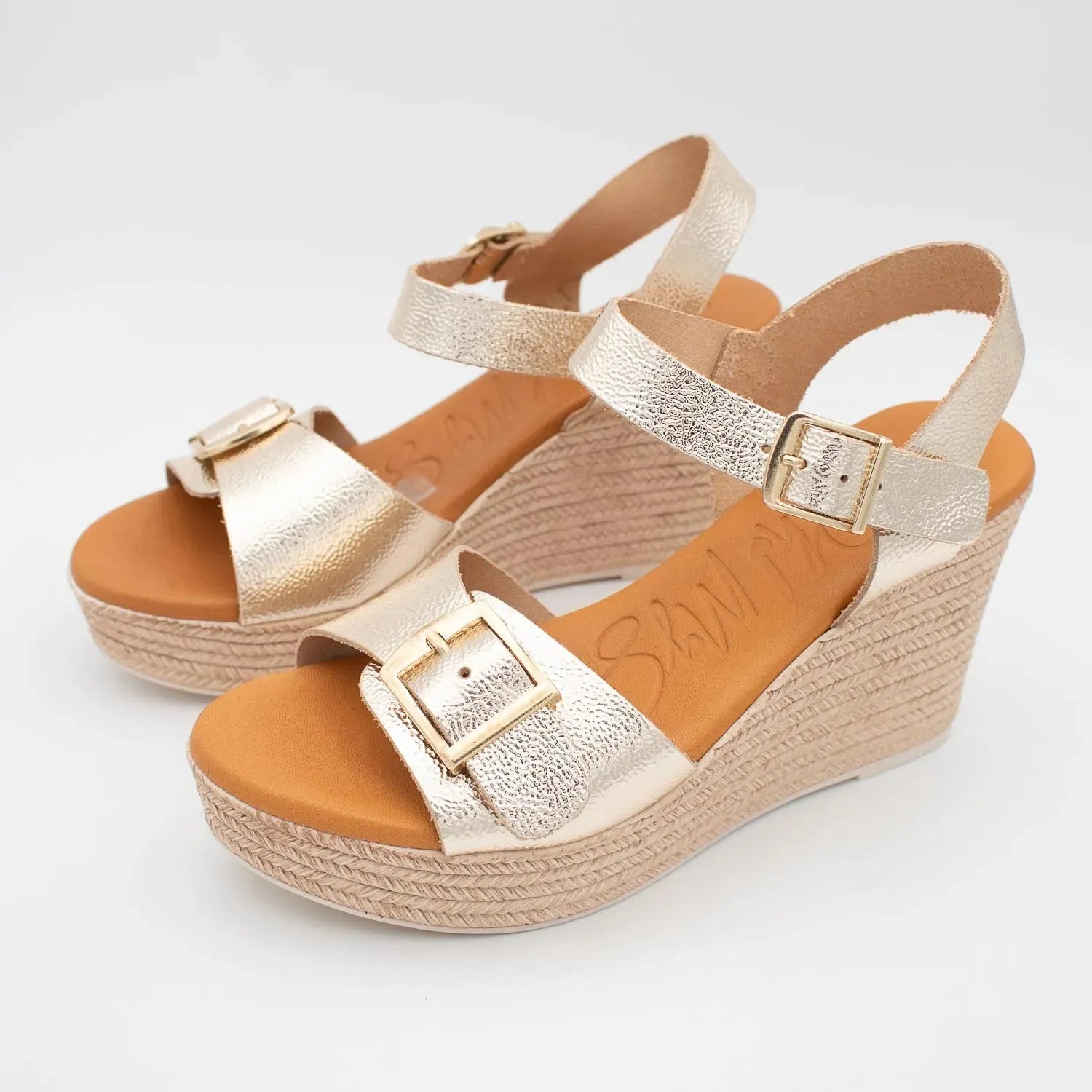 Oh! My Sandals Gold Espadrille Wedge – Effortless Summer Lift