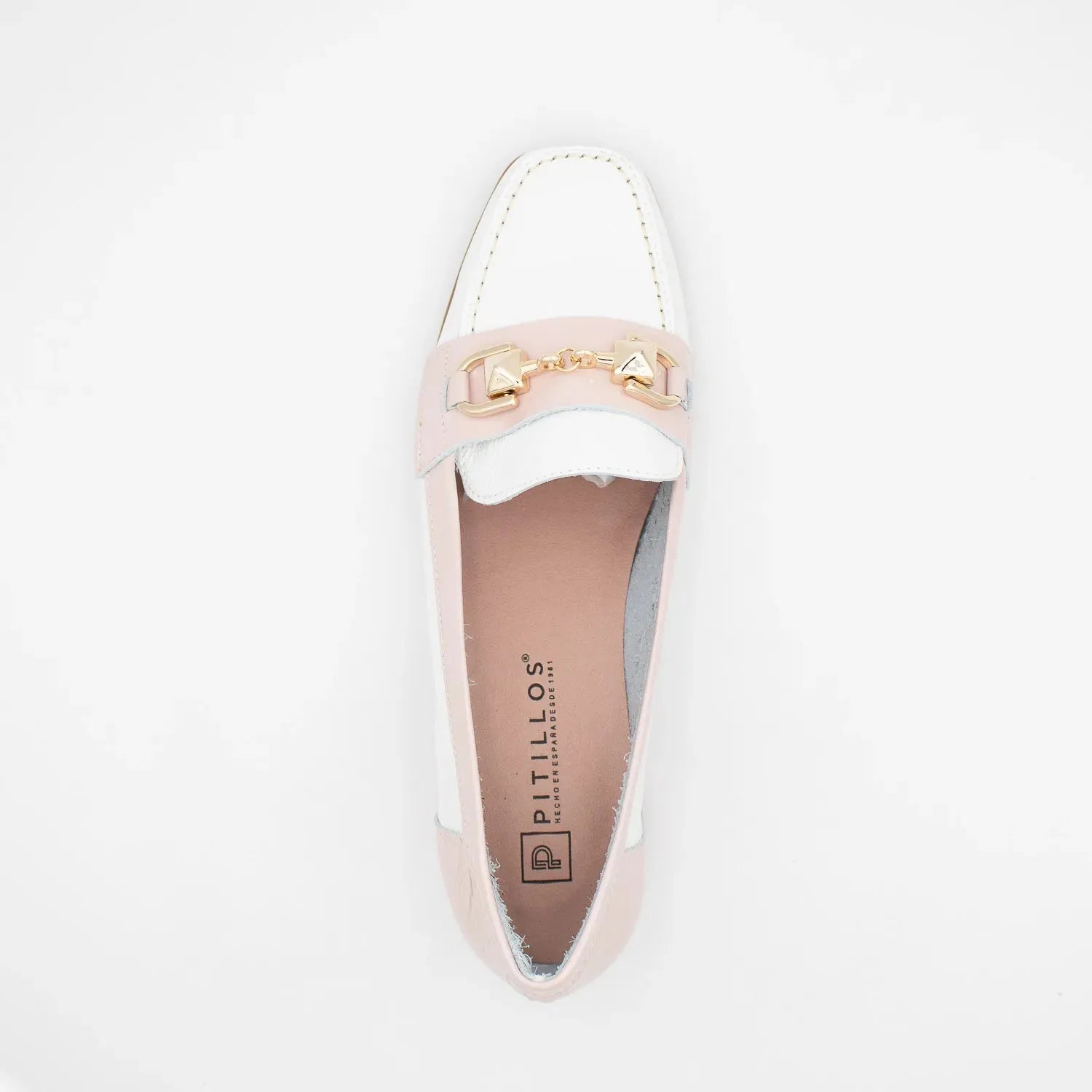 Pitillos glacial pink loafers with gold chain detail