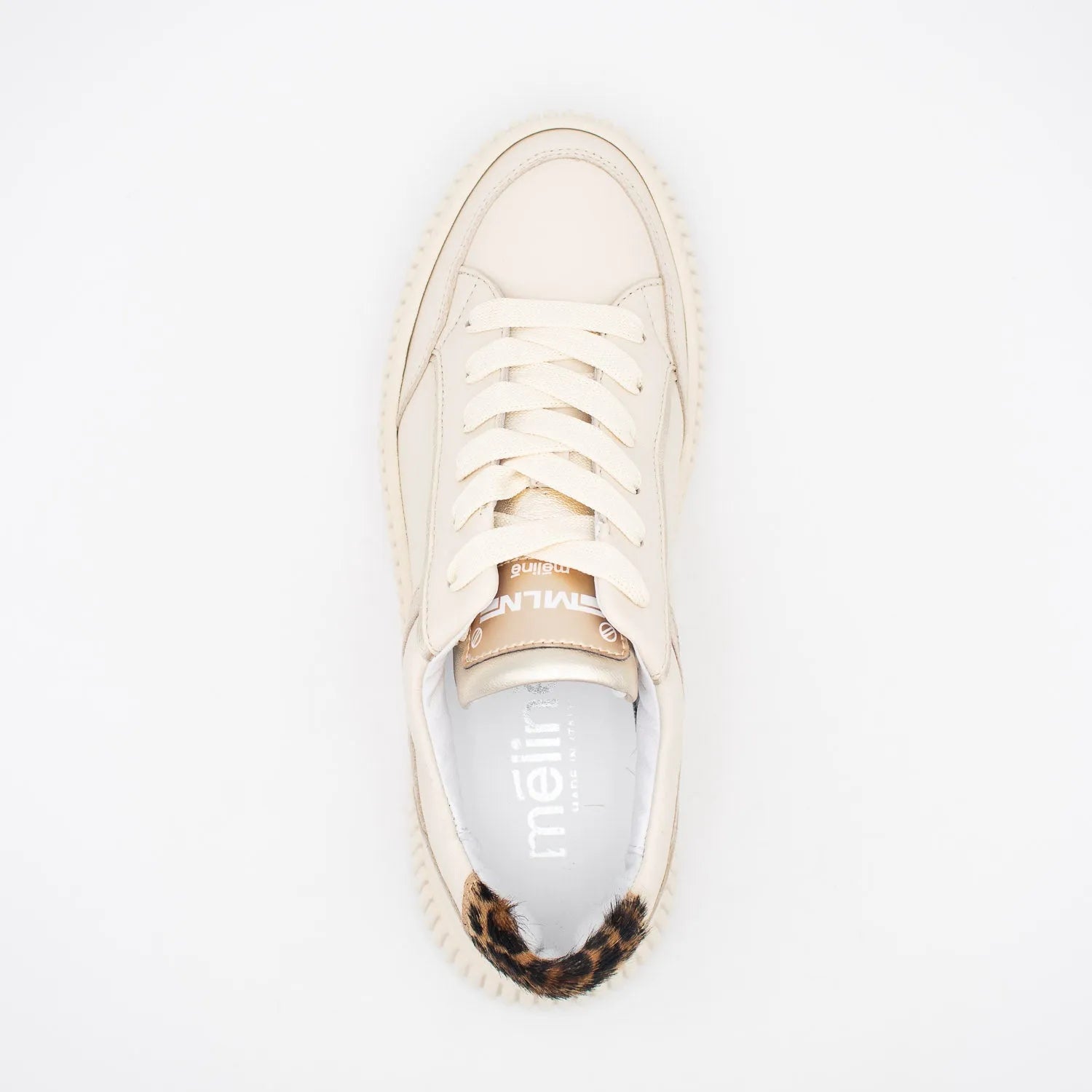 Beige Chunky Trainer with Gold and Leopard Print Detailing by Meline - Leavys Shoes