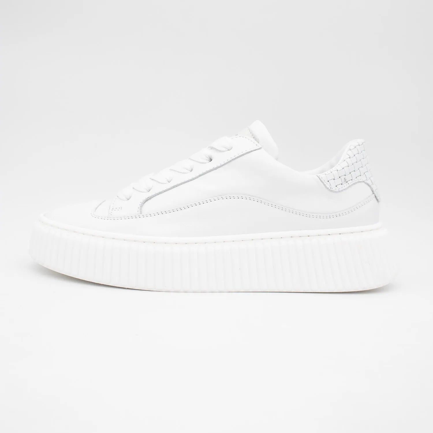 Sleek Chunky White Trainer with Silver Detailing by Meline - Leavys Shoes