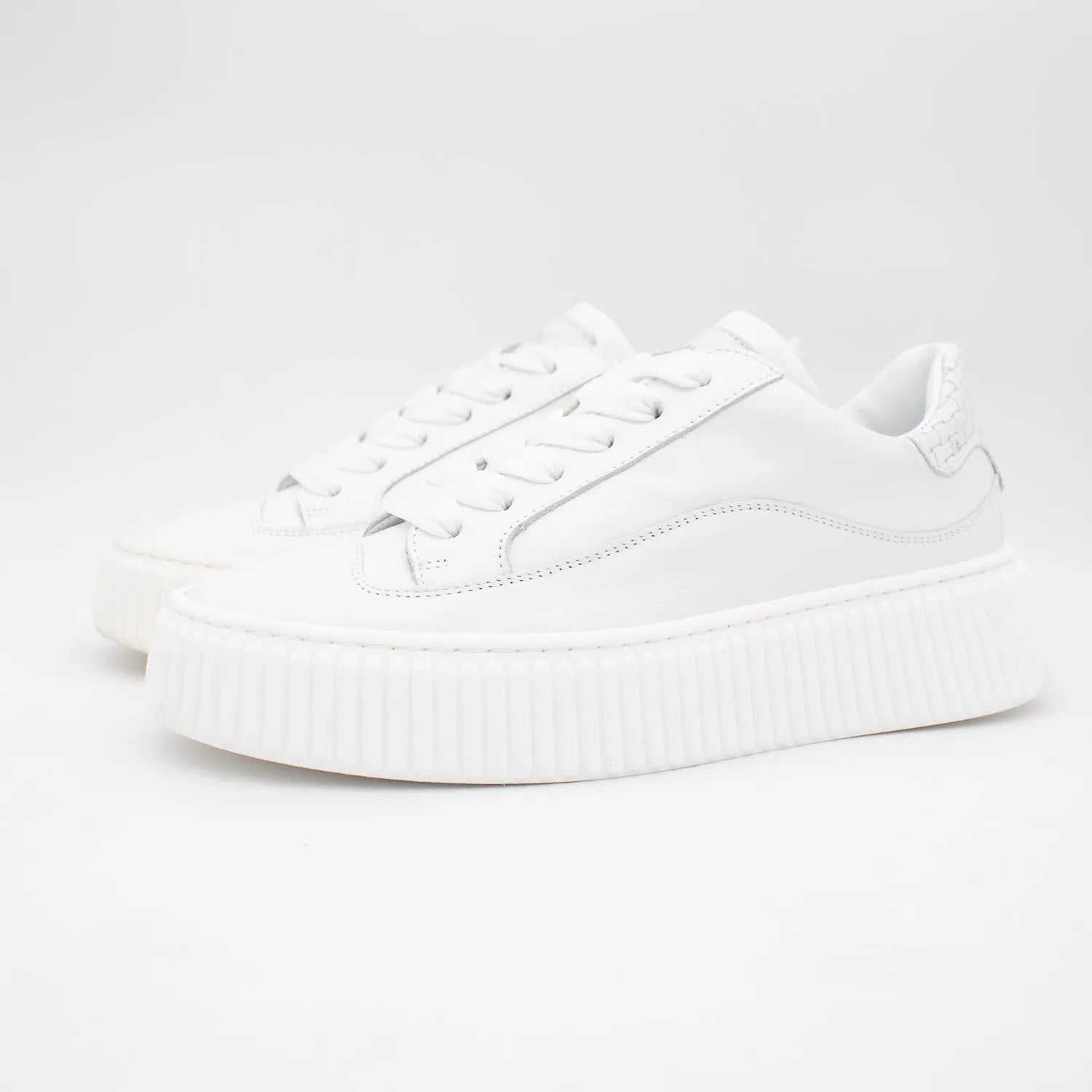 Sleek Chunky White Trainer with Silver Detailing by Meline - Leavys Shoes