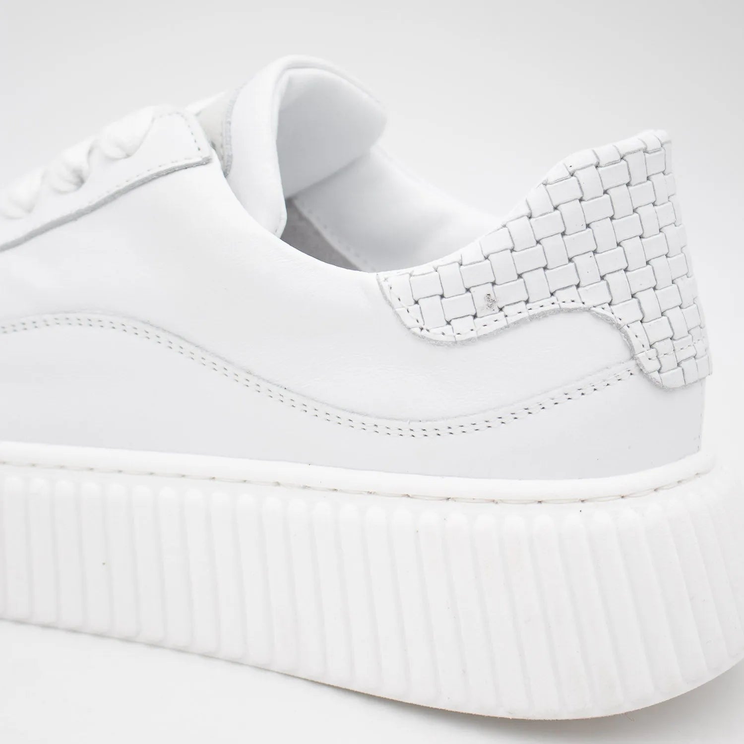 Sleek Chunky White Trainer with Silver Detailing by Meline - Leavys Shoes