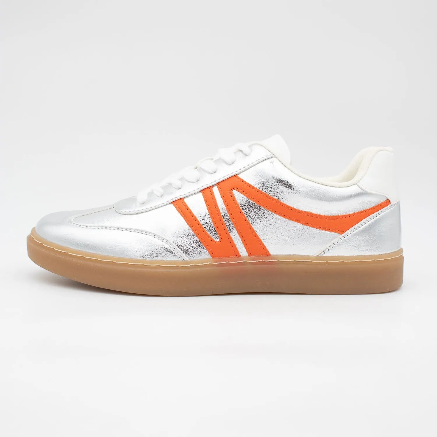 Redz Silver Trainer – Sporty & Trendy with Orange Accents - Leavys Shoes