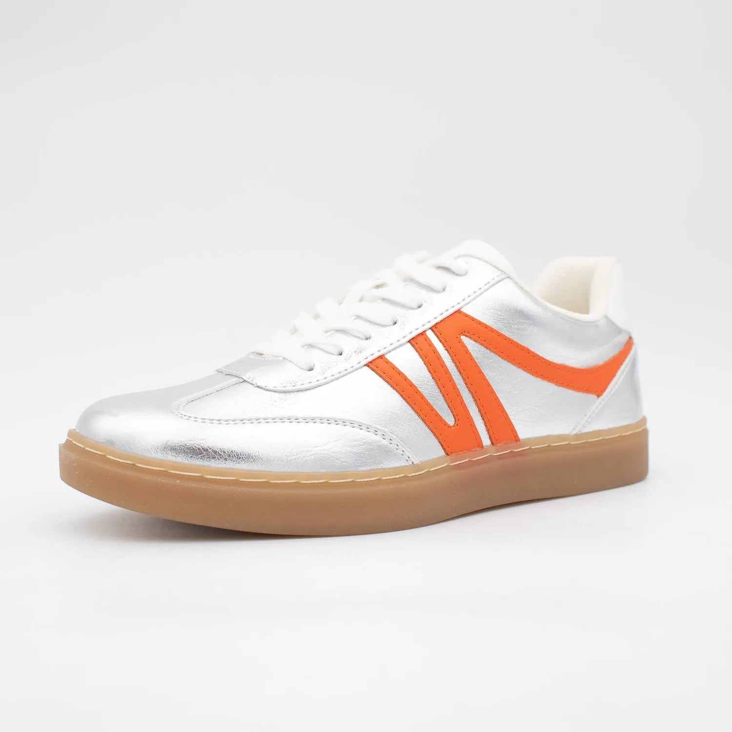 Redz Silver Trainer – Sporty & Trendy with Orange Accents - Leavys Shoes