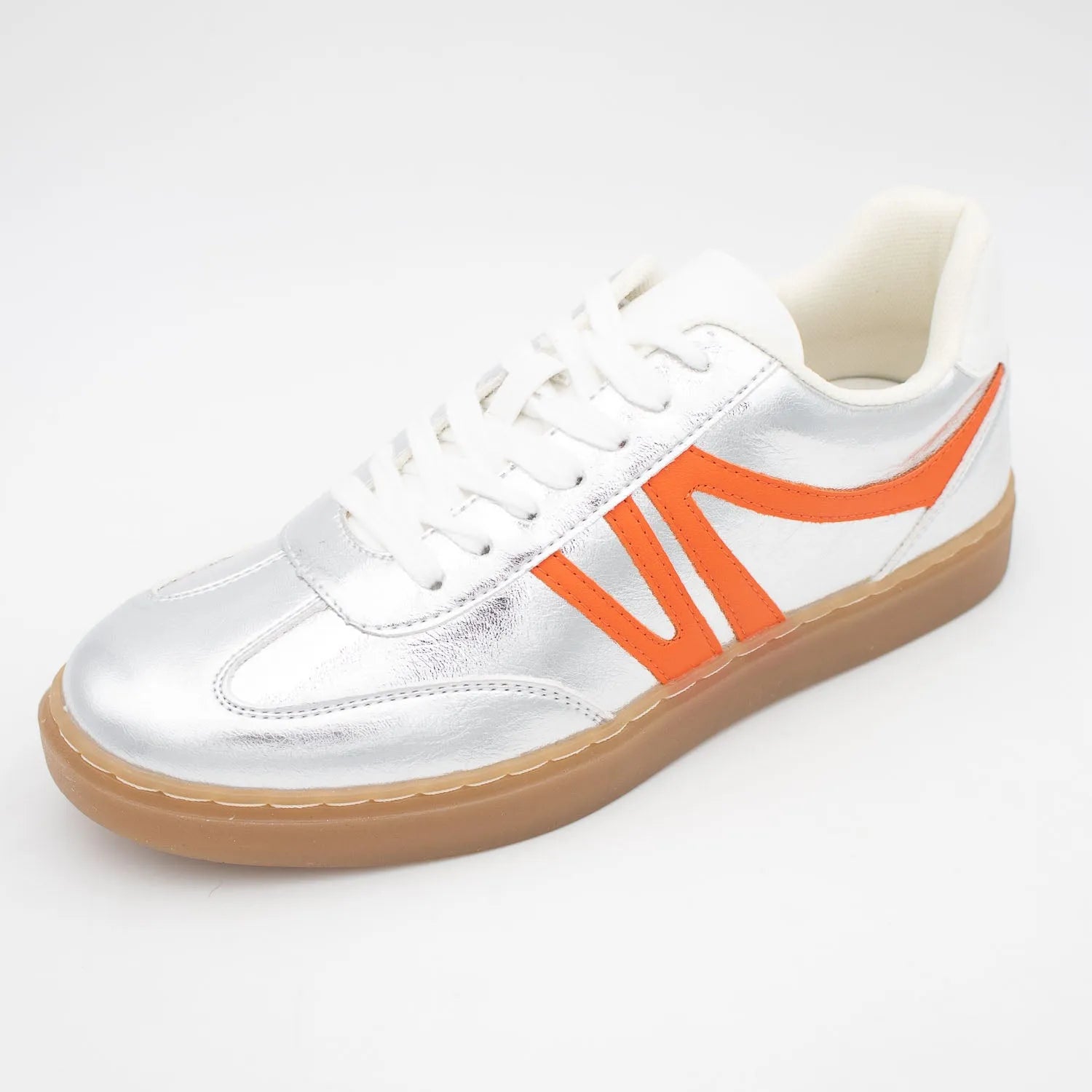 Redz Silver Trainer – Sporty & Trendy with Orange Accents - Leavys Shoes