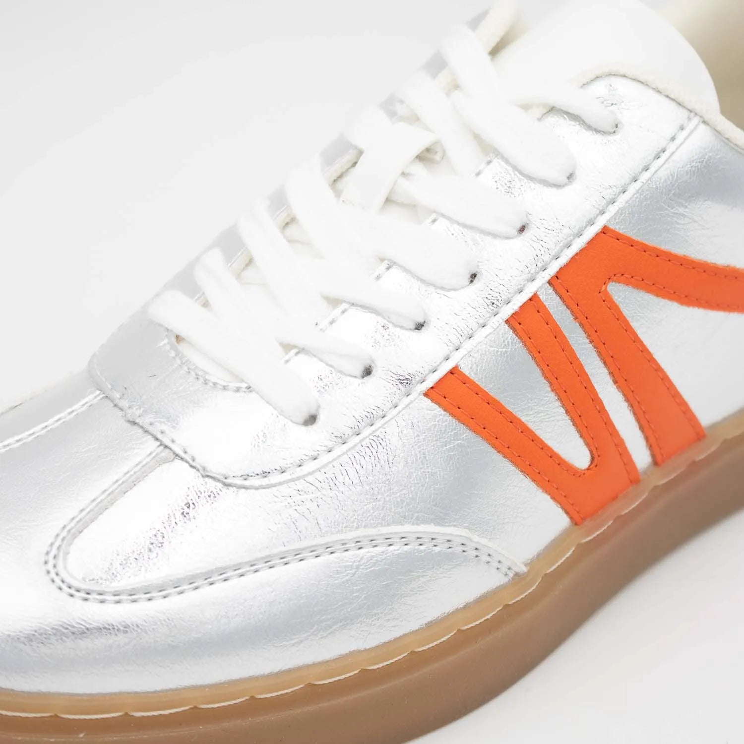 Redz Silver Trainer – Sporty & Trendy with Orange Accents - Leavys Shoes