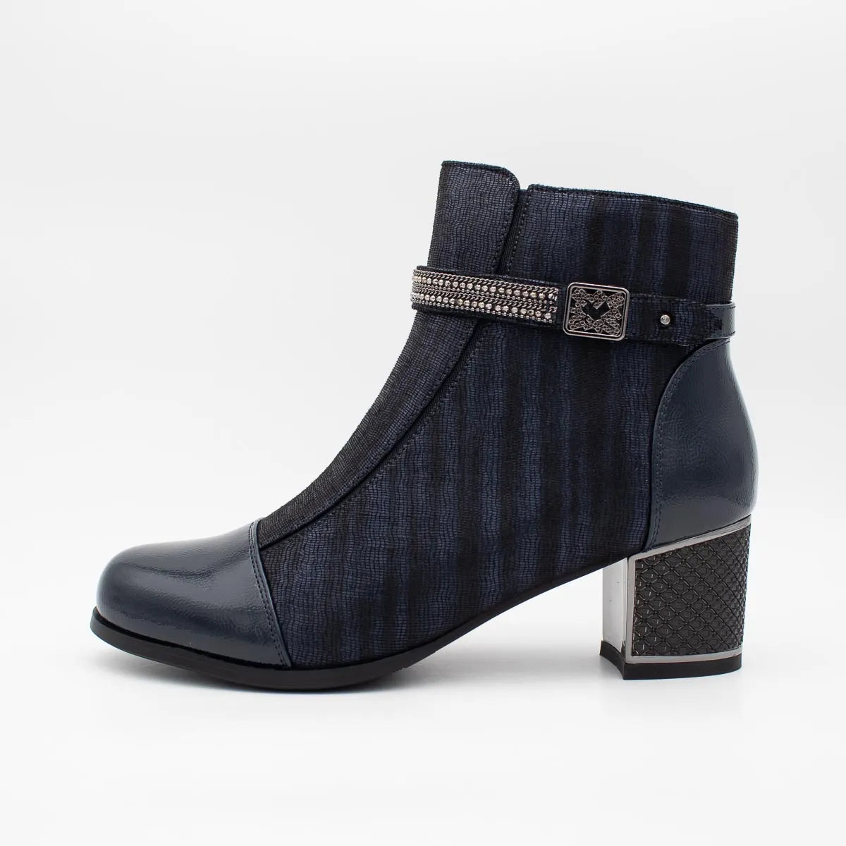 Redz H701 Block-Heel Ankle Boots – Navy - Leavys Shoes