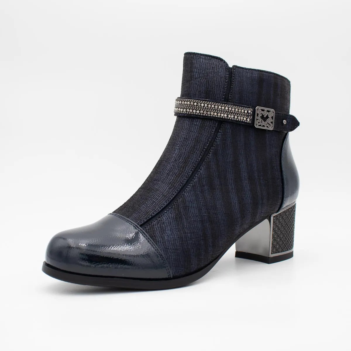 Redz H701 Block-Heel Ankle Boots – Navy - Leavys Shoes