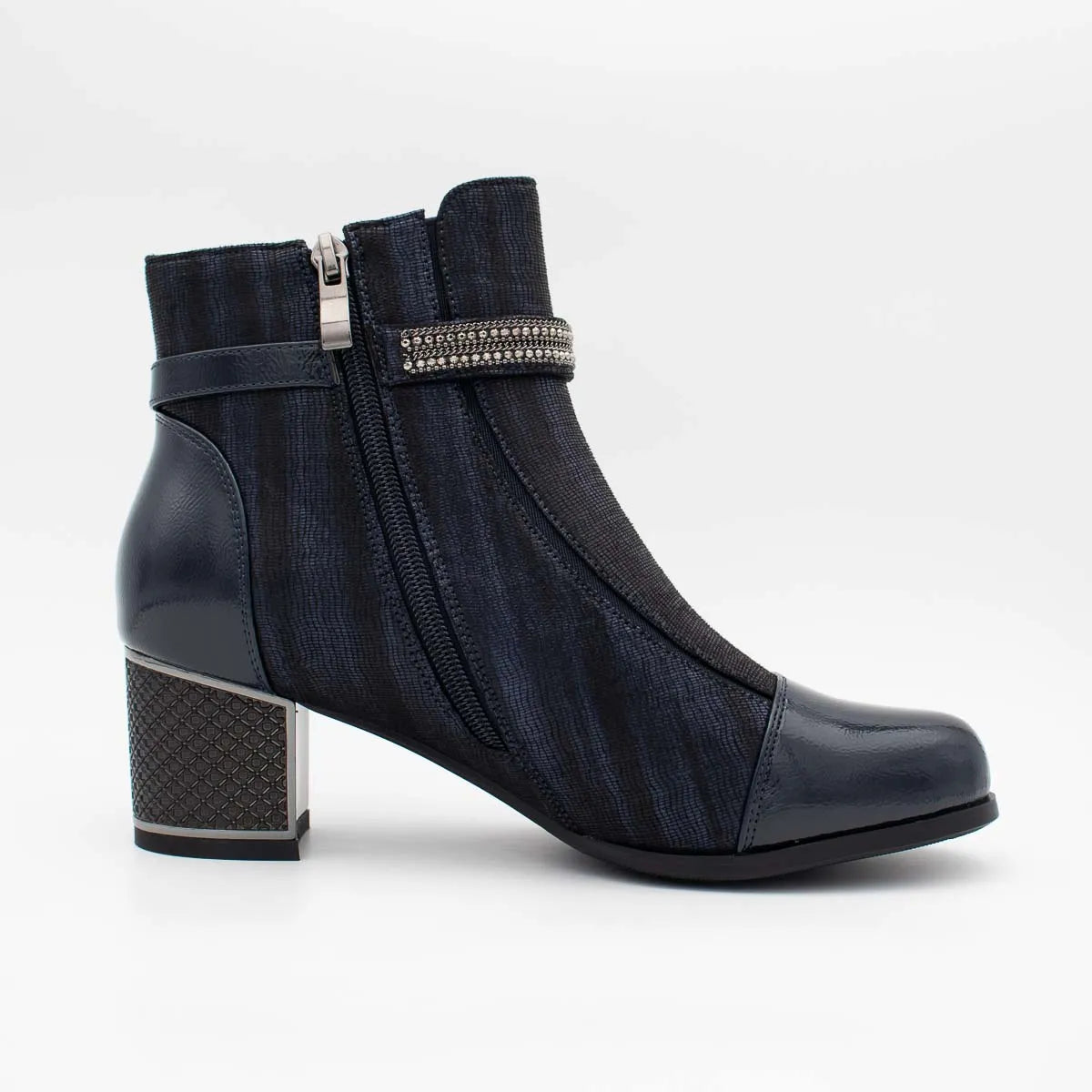 Redz H701 Block-Heel Ankle Boots – Navy - Leavys Shoes