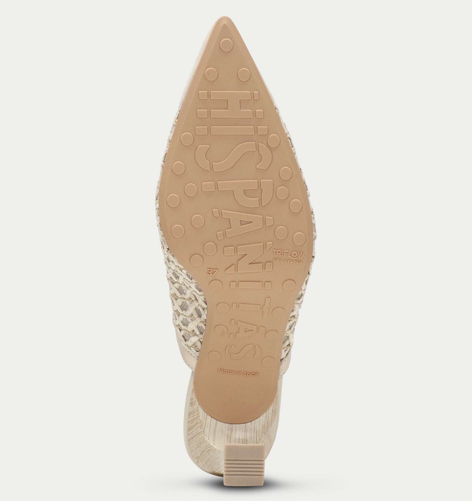 Close-up of a shoe sole with 'Sofft' branding on a white background