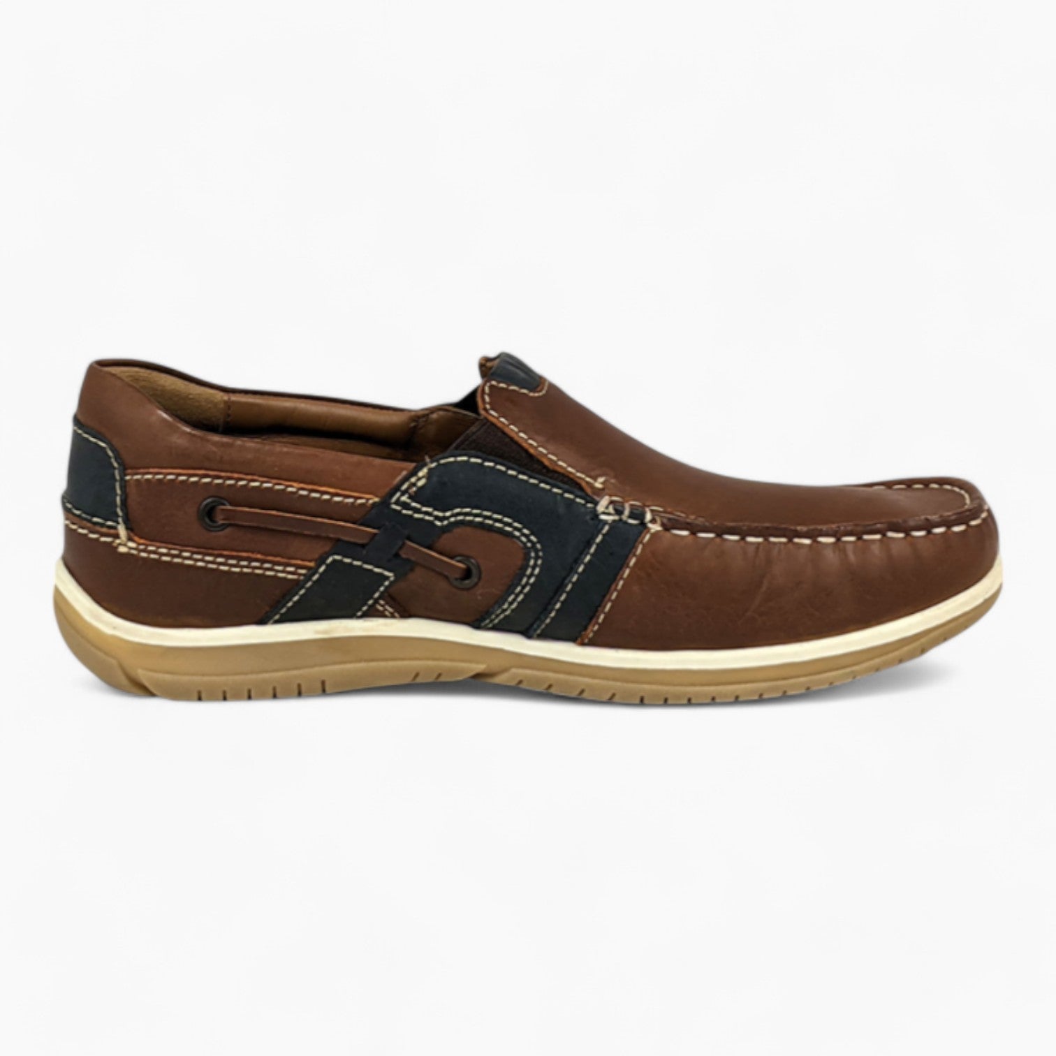 Brown Wide-Fit Slip-On Shoes with Navy Detail - Dubarry Shaun - Leavys Shoes