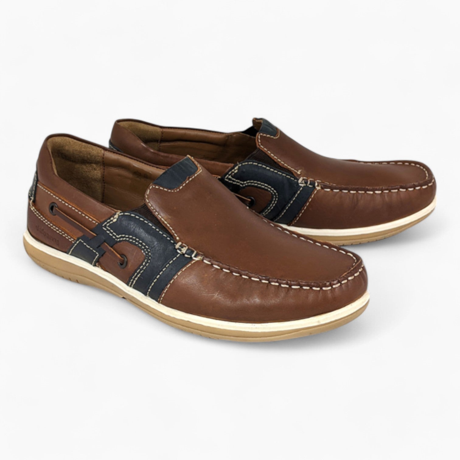 Brown Wide-Fit Slip-On Shoes with Navy Detail - Dubarry Shaun