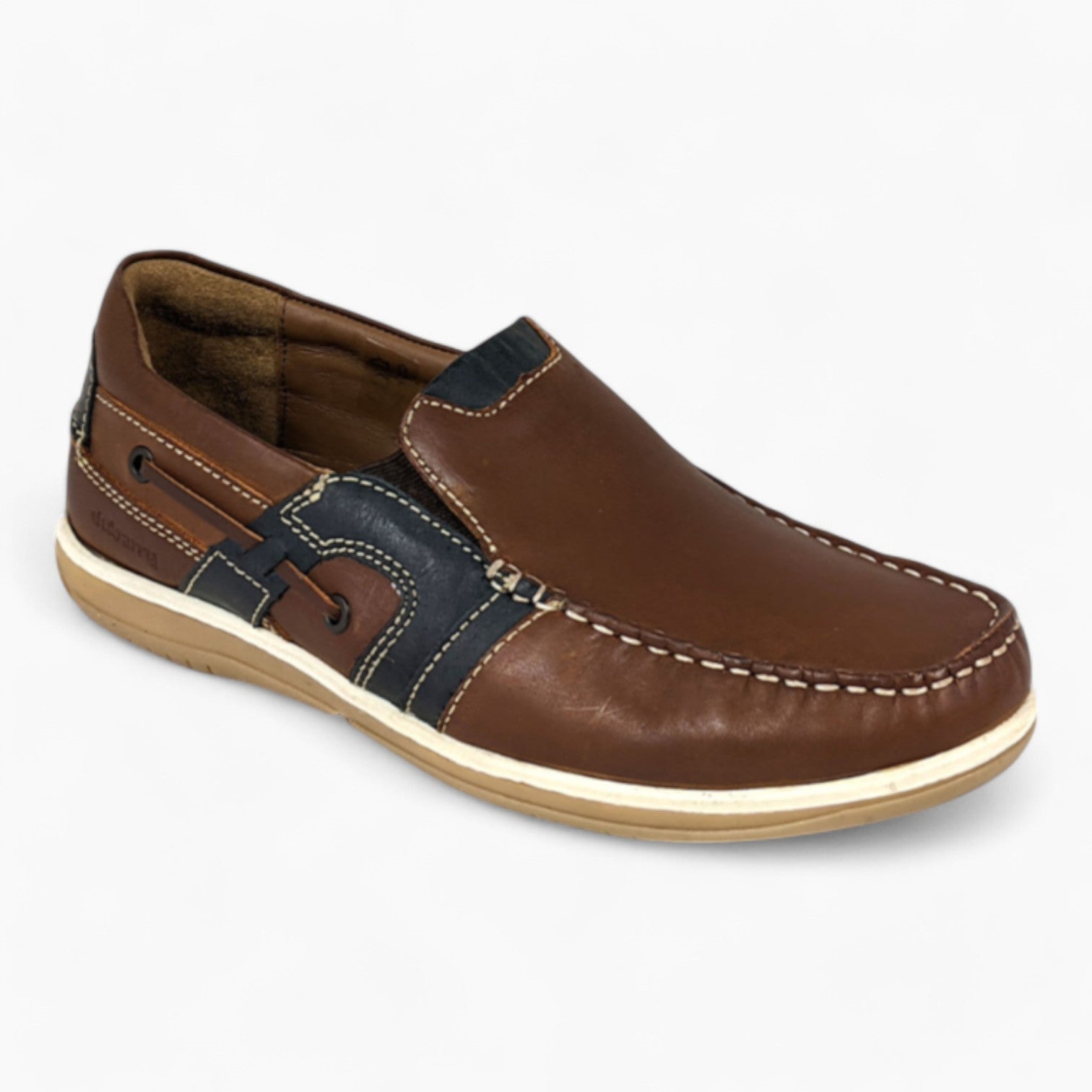 Brown Wide-Fit Slip-On Shoes with Navy Detail - Dubarry Shaun - Leavys Shoes