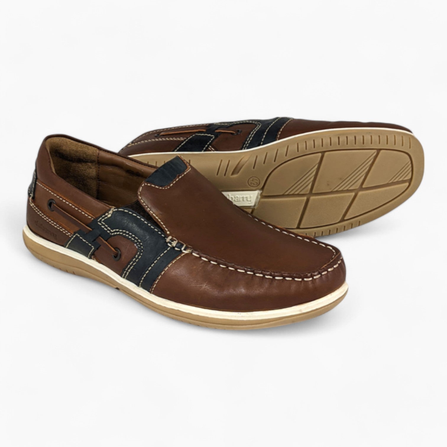 Brown Wide-Fit Slip-On Shoes with Navy Detail - Dubarry Shaun - Leavys Shoes