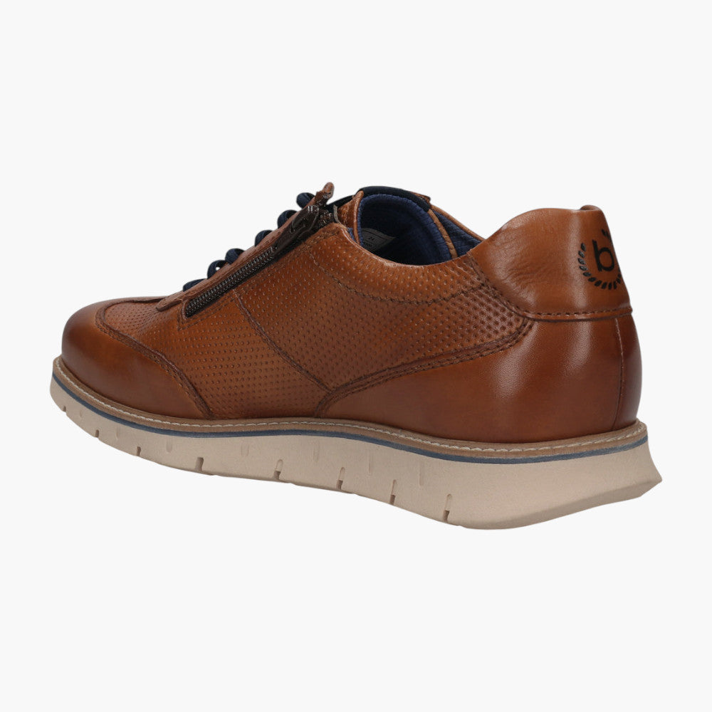 Bugatti Cognac Leather Sneakers with Zip and Perforated Detail