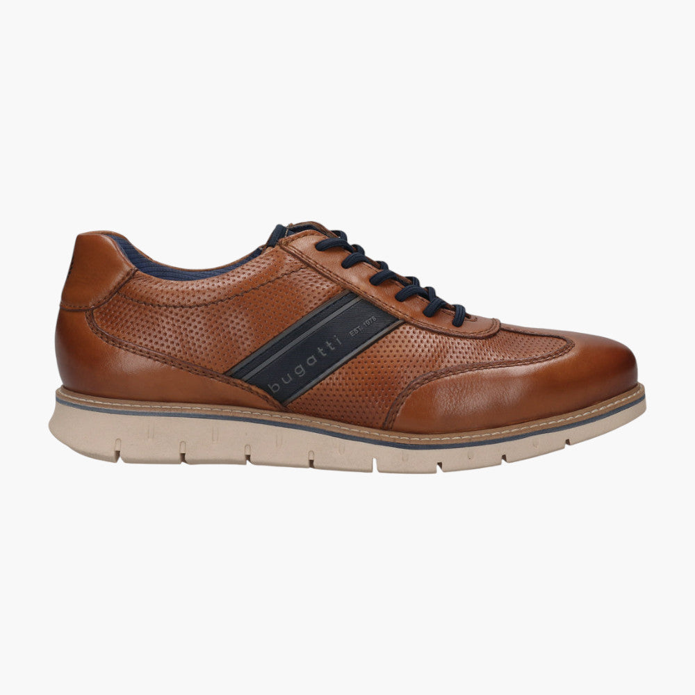 Bugatti Cognac Leather Sneakers with Zip and Perforated Detail