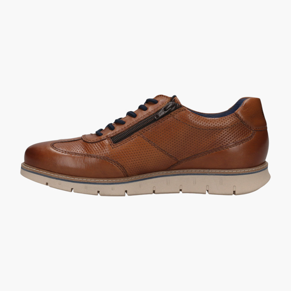Bugatti Cognac Leather Sneakers with Zip and Perforated Detail