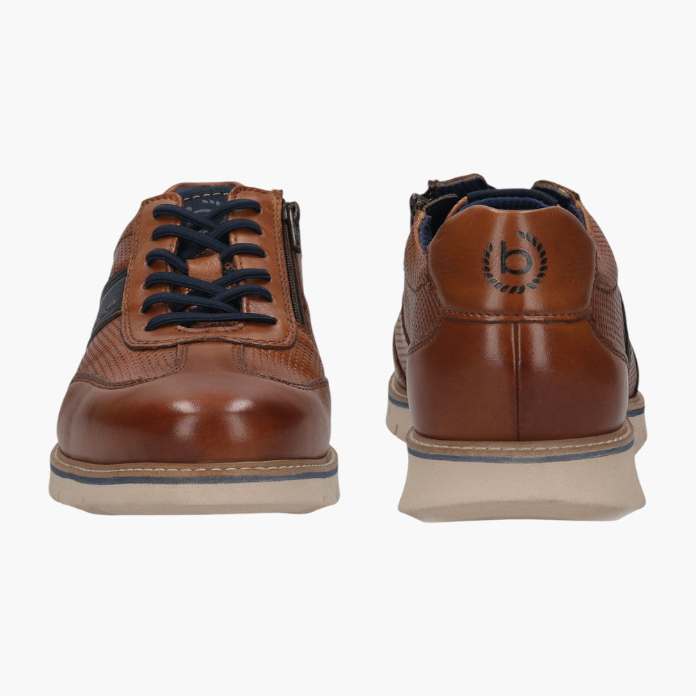 Bugatti Cognac Leather Sneakers with Zip and Perforated Detail