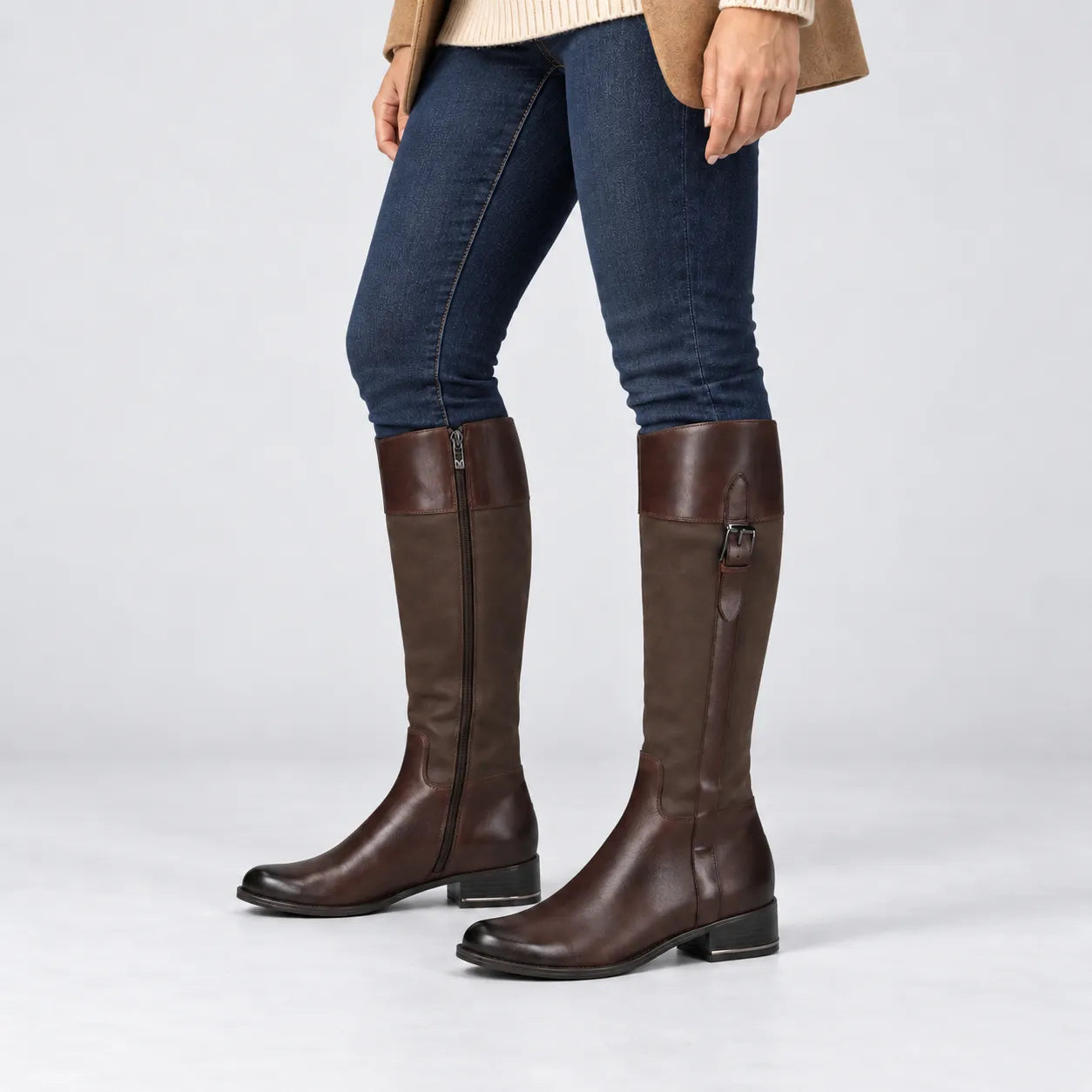 Caprice Dark Brown Leather Extra Slim Calf Riding Boots