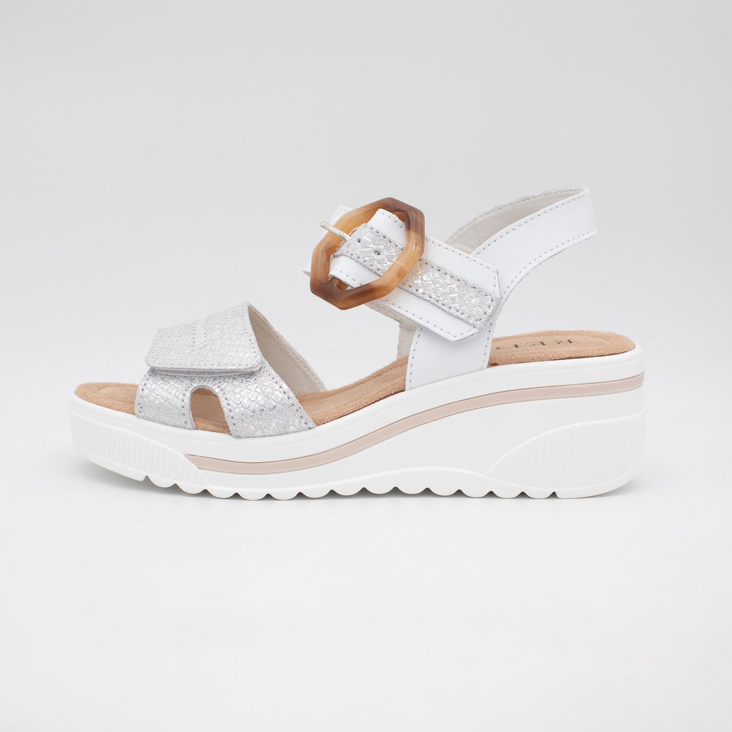 Redz White & Silver Wedge Sandal – Sporty Chic with Metallic Touch - Leavys Shoes