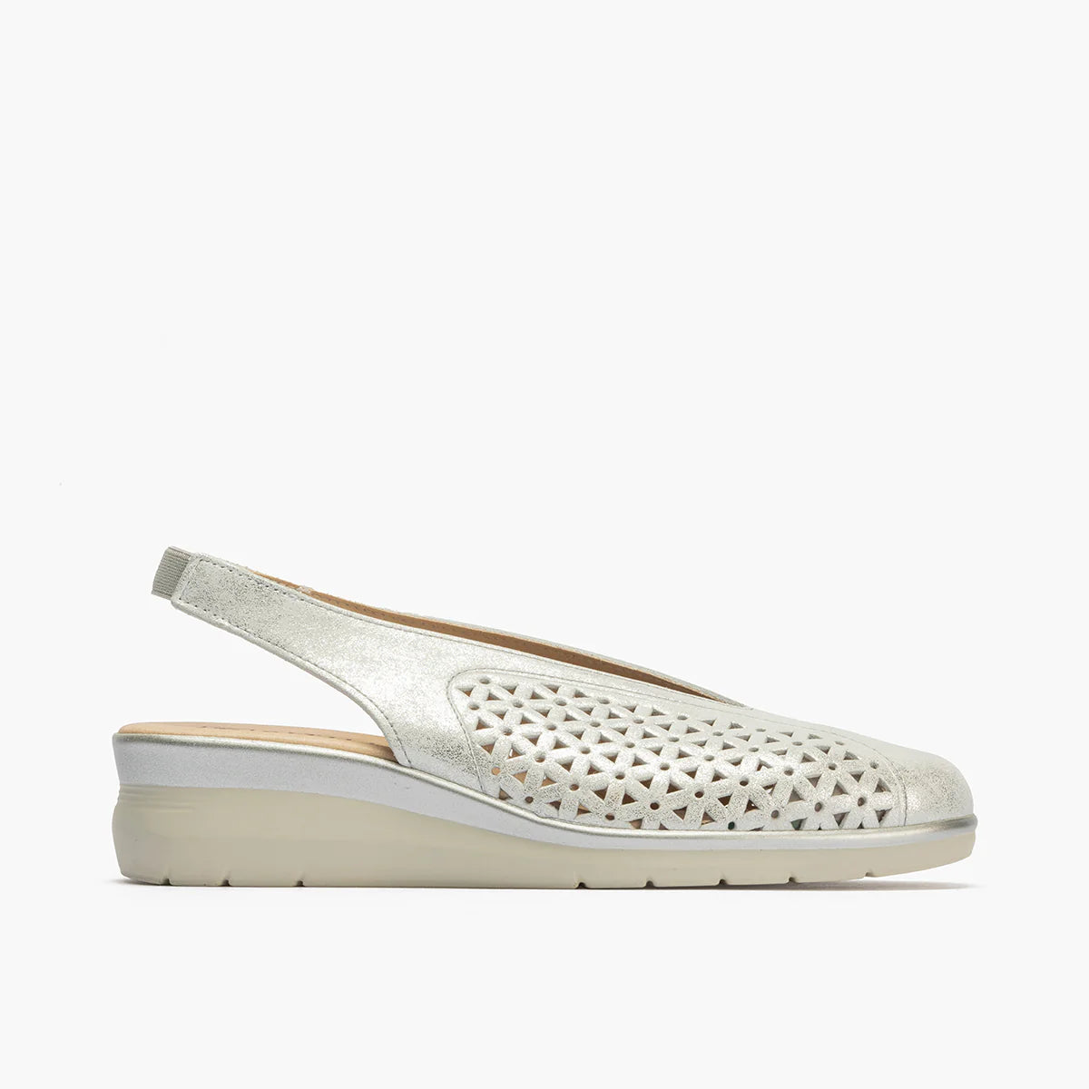 Pitillos Silver Leather Slingback Court Shoe with Wedge - Leavys Shoes