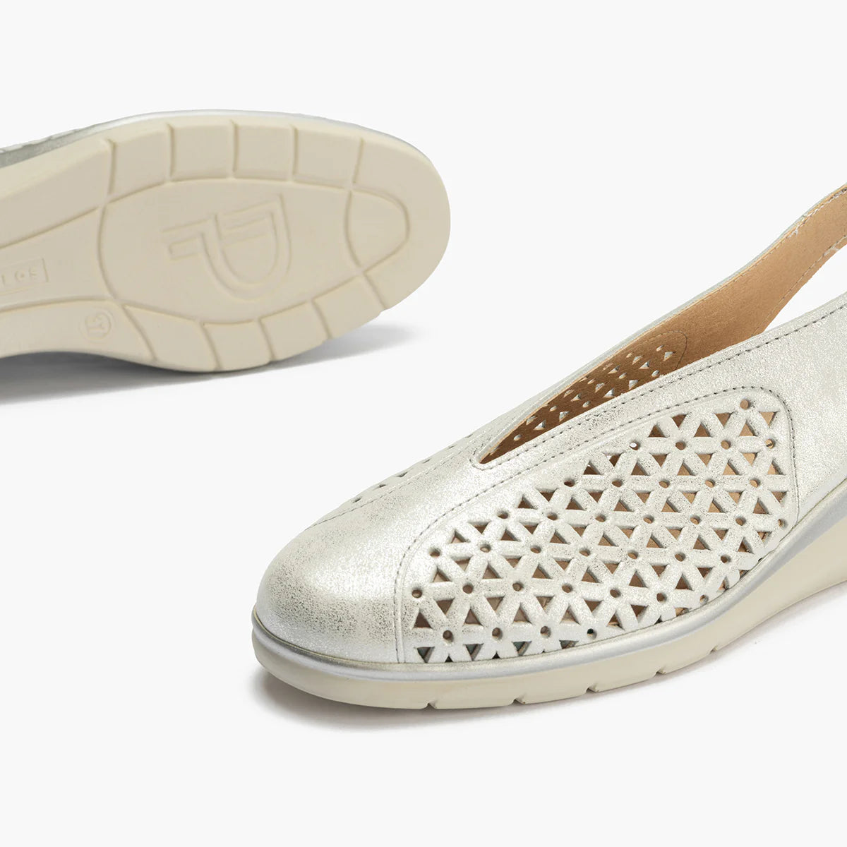 Pitillos Silver Leather Slingback Court Shoe with Wedge - Leavys Shoes