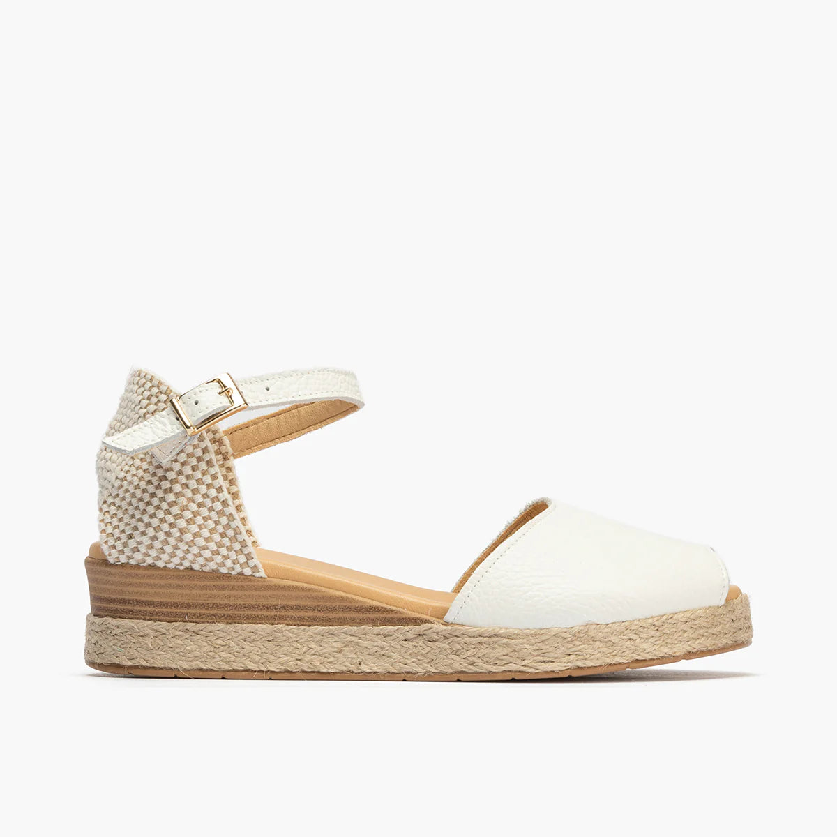 Pitillos White Leather Sandal with Woven Heel Panel - Leavys Shoes