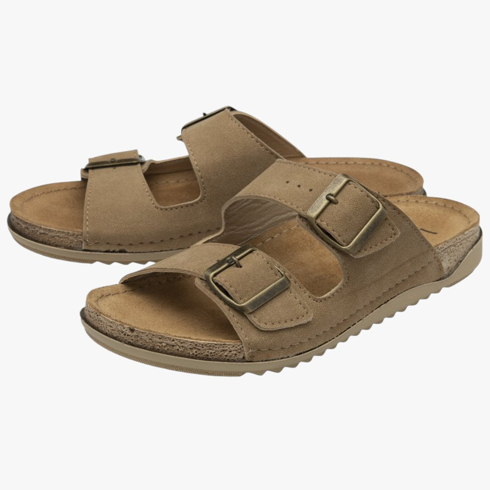 Lotus Natural Suede Mule Sandals with Buckle Fastening