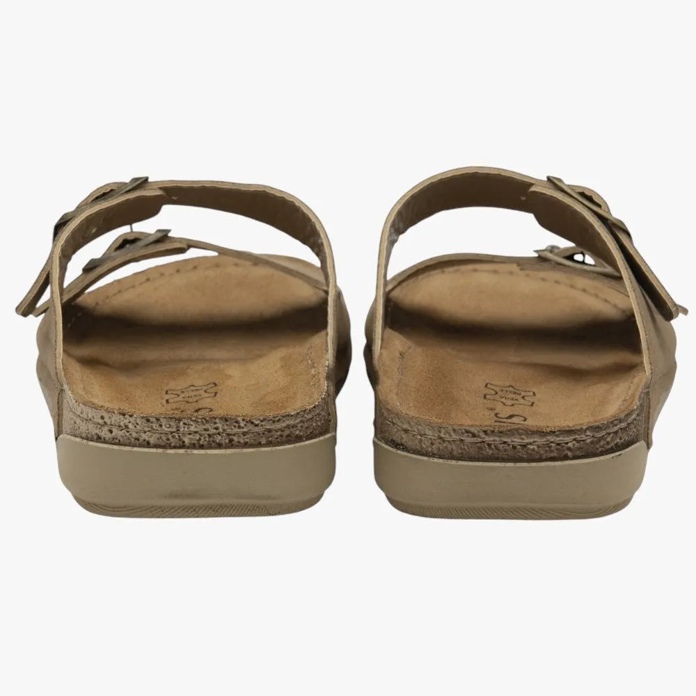 Lotus Natural Suede Mule Sandals with Buckle Fastening
