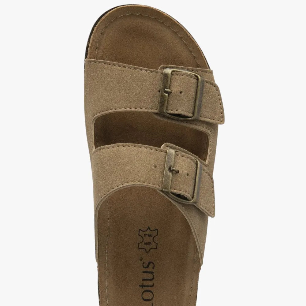 Lotus Natural Suede Mule Sandals with Buckle Fastening