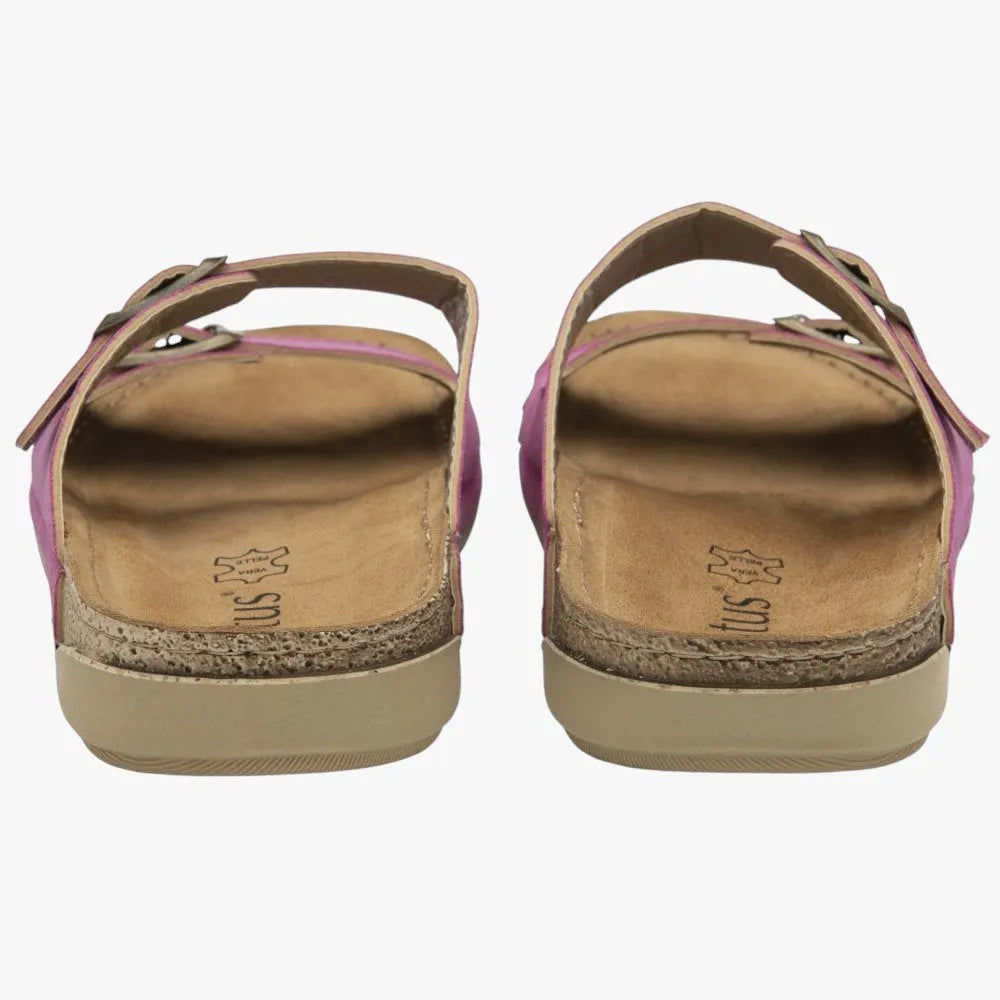 Lotus Pink Suede Mule Sandals with Buckle Fastening