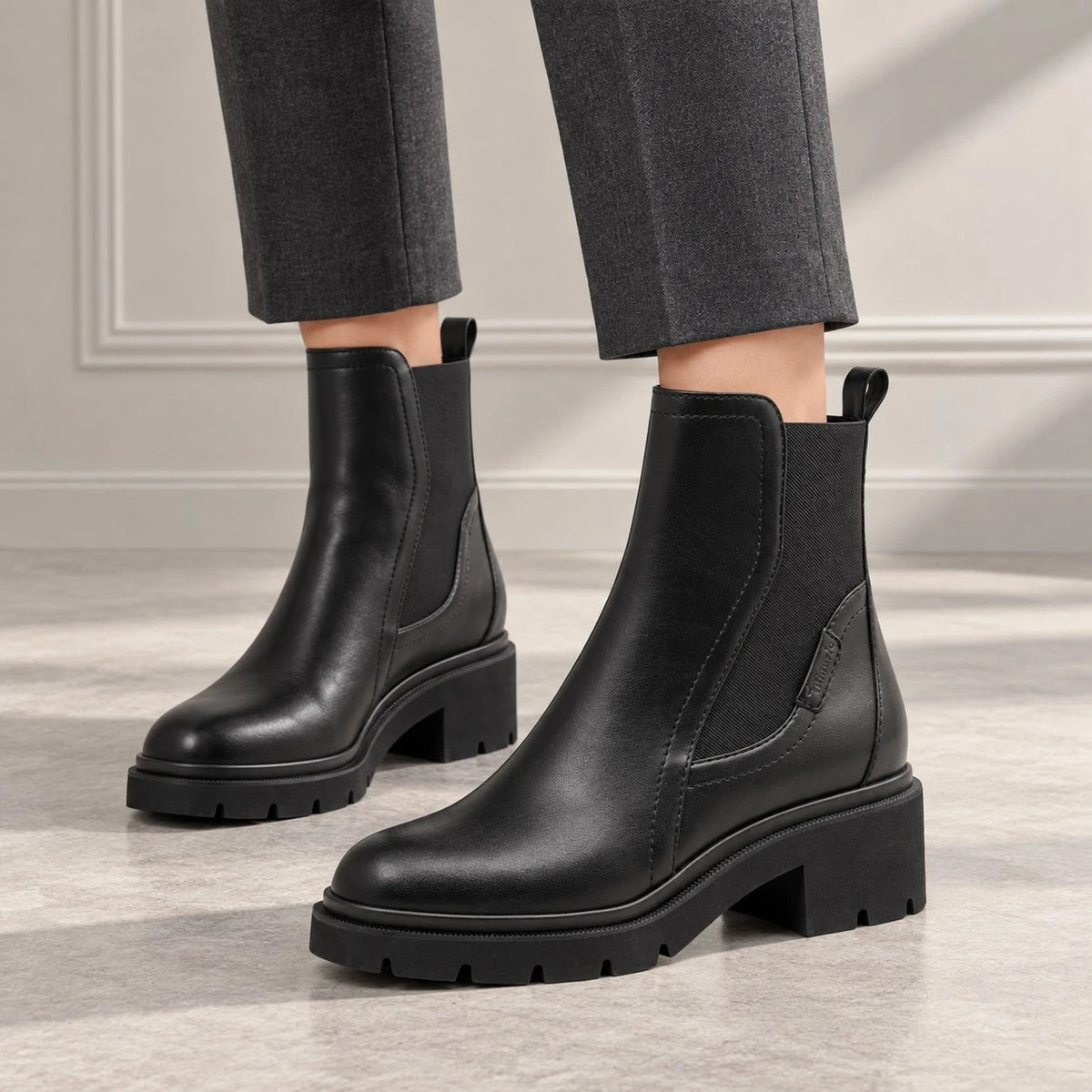 Tamaris Black Chunky Sole Chelsea Boots
