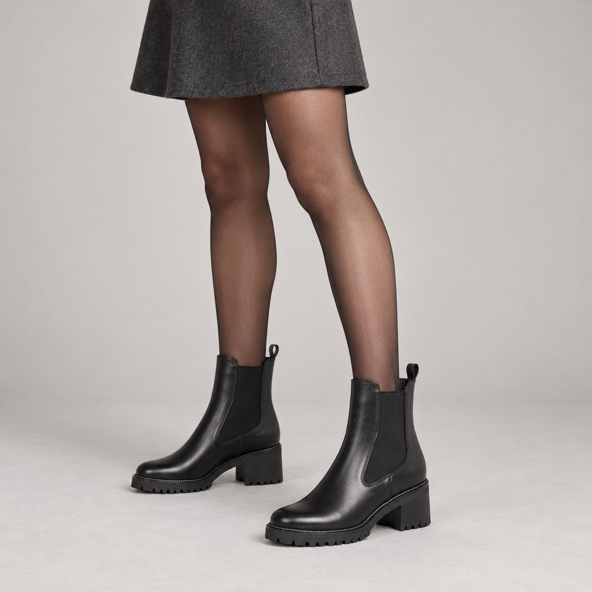 Tamaris Black Leather Block Heel Chelsea Boots