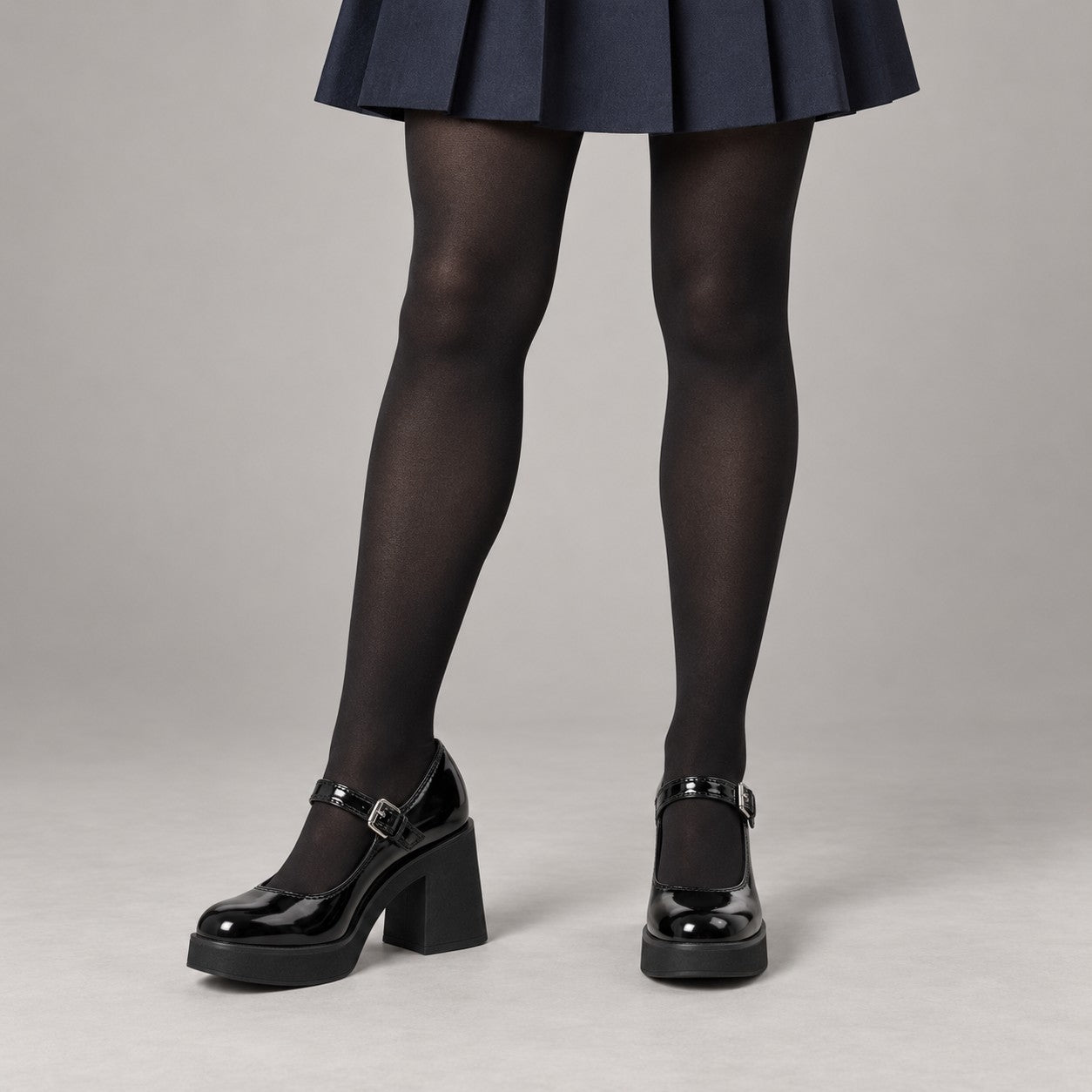Tamaris Black Patent Chunky Mary Jane Shoes