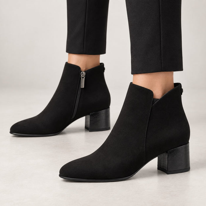 Tamaris Black Suede-Effect Block Heel Ankle Boots