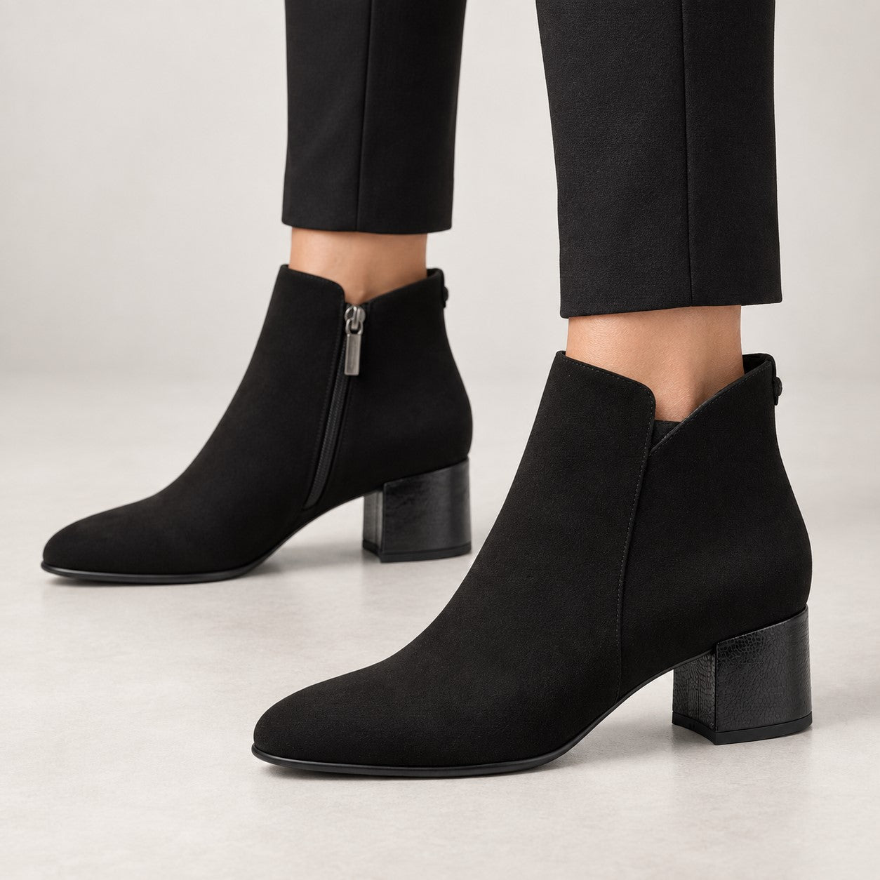 Tamaris Black Suede-Effect Block Heel Ankle Boots
