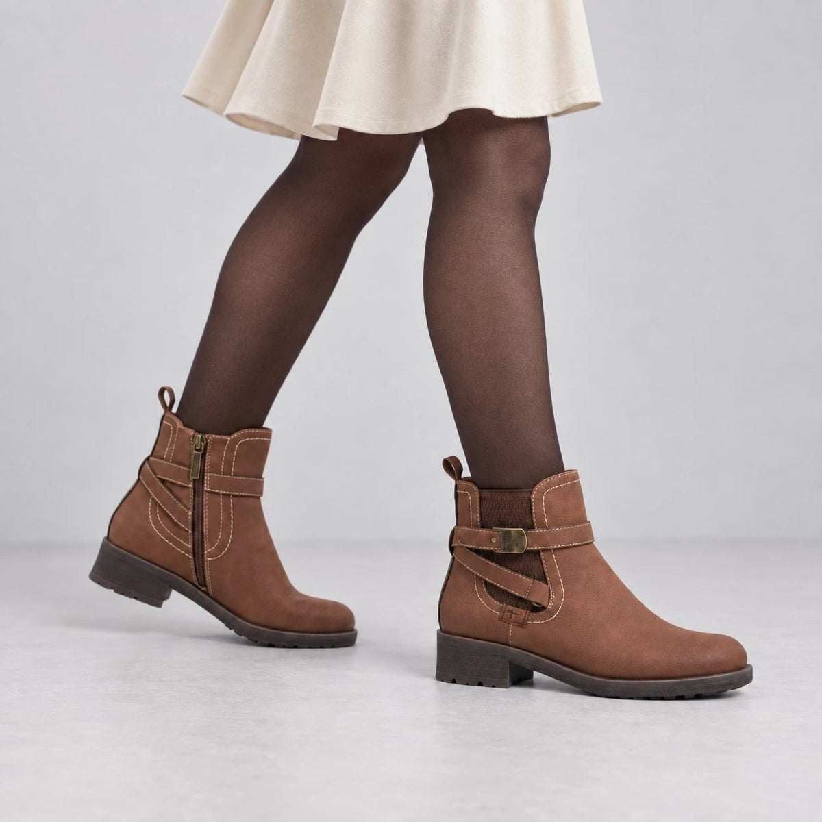 Tamaris Brown Buckle Detail Chelsea Ankle Boots