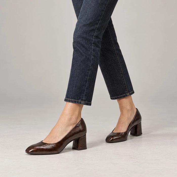 Tamaris Brown Patent Block Heel Court Shoes