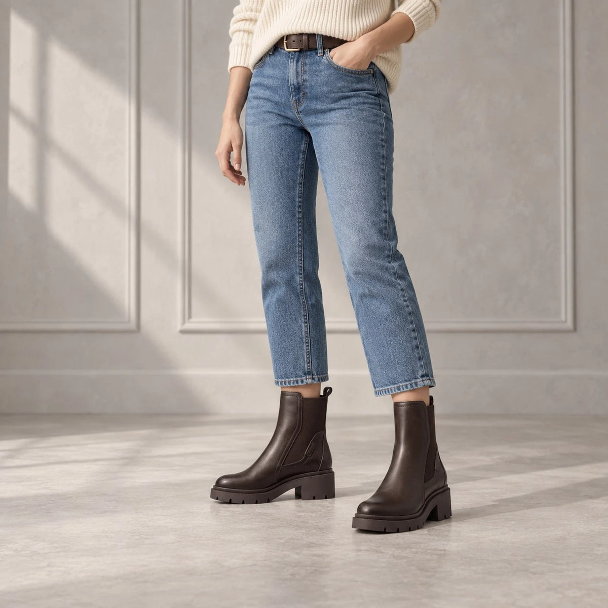 Tamaris Chocolate Brown Chunky Sole Chelsea Boots